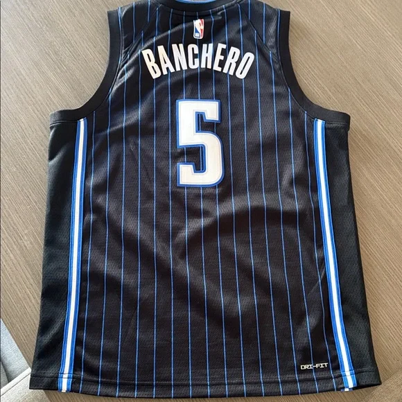 Nike Orlando Pinstripe Basketball Jersey - Black and Blue Banchero #5 - Picture 3 of 3
